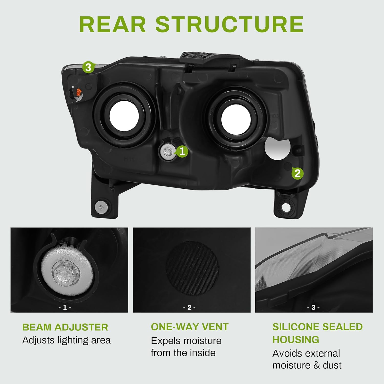 YITAMOTOR Headlight Assembly Compatible with 2011-2013 Grand Cherokee Replacement Headlamp Chrome Housing Amber Reflector Clear Lens