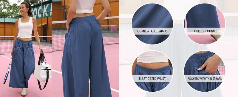 Tanming Women's Wide Leg Track Pants Spring Drawstring Pockets Loose Fit Elastic Waist Capri Hiking Parachute Pants Casual for Hyrox