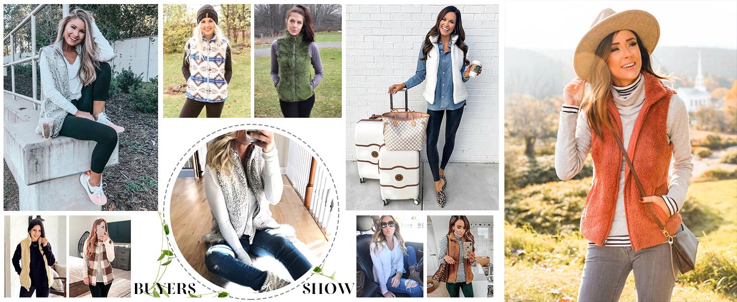 Womens Fuzzy Sherpa Fleece Jacket Lightweight Vest Cozy Sleeveless Cardigan Zipper Waistcoat Outerwear with Pocket
