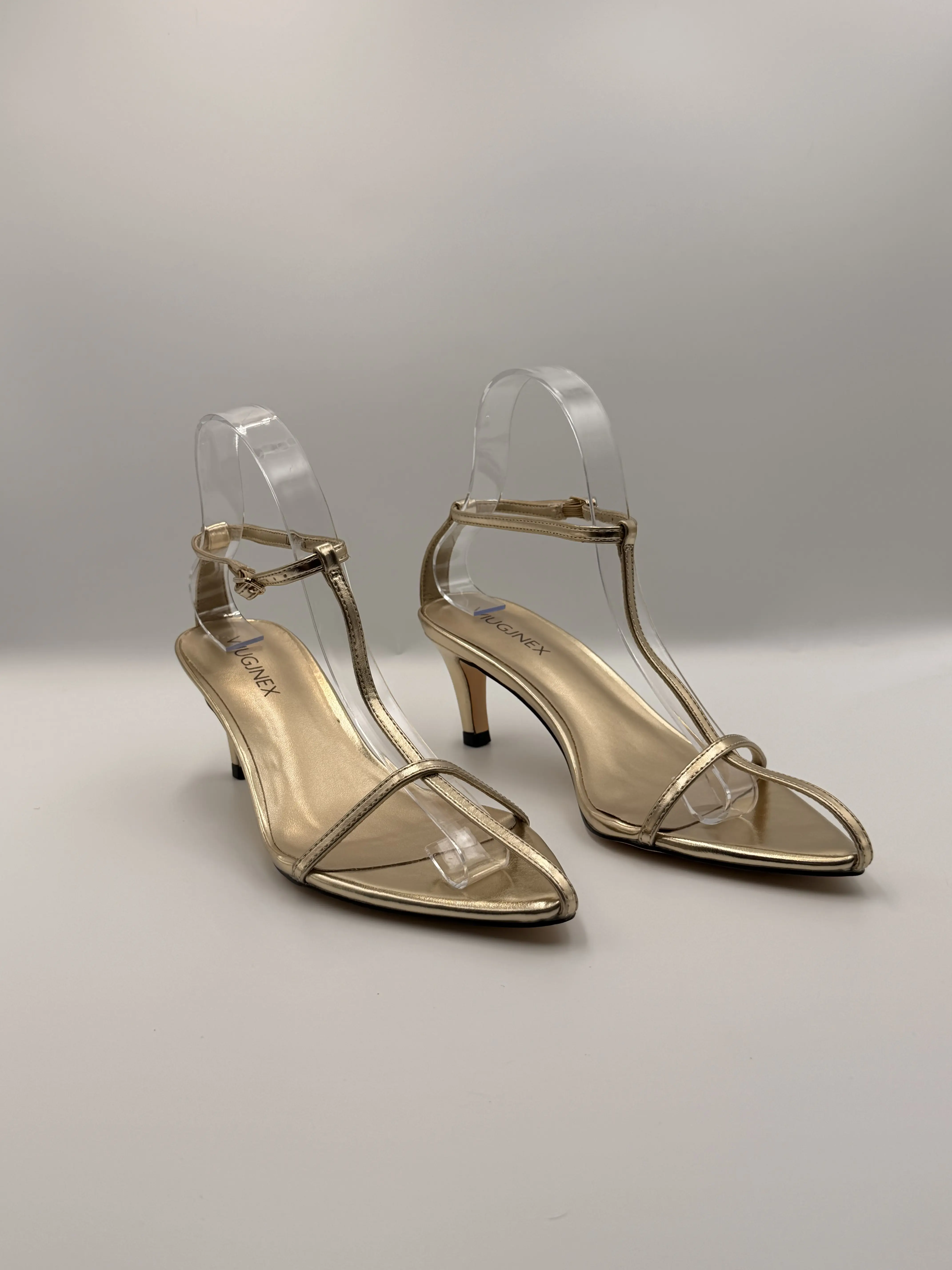 Women’s Metallic Gold T-Strap Slingback Heels