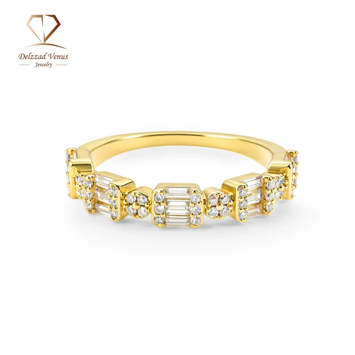 Delzzad 0.6ct Metropolitan Glow Ring Golden Cluster Half Eternity Stackable Ring Tiered Wedding Band VVS Synthetic Moissanite Ring Jewelry Copper Band Perfect Birthday Engagement Wedding Anniversary Christmas Valentine's Day Mother's Day Gift