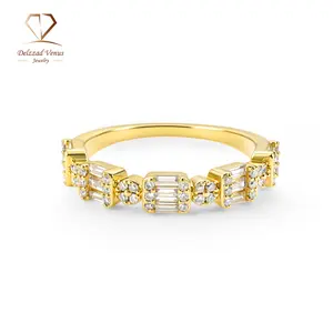 Delzzad 0.6ct Metropolitan Glow Ring Golden Cluster Half Eternity Stackable Ring Tiered Wedding Band VVS Synthetic Moissanite Ring Jewelry Copper Band Perfect Birthday Engagement Wedding Anniversary Christmas Valentine's Day Mother's Day Gift