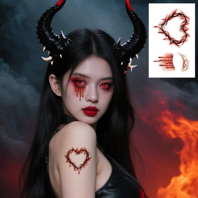 12 Sheets Halloween Party Waterproof Temporary Tattoos Stickers For Women 3D Reality Vampire Blood Scar Design Tattoo Stickers