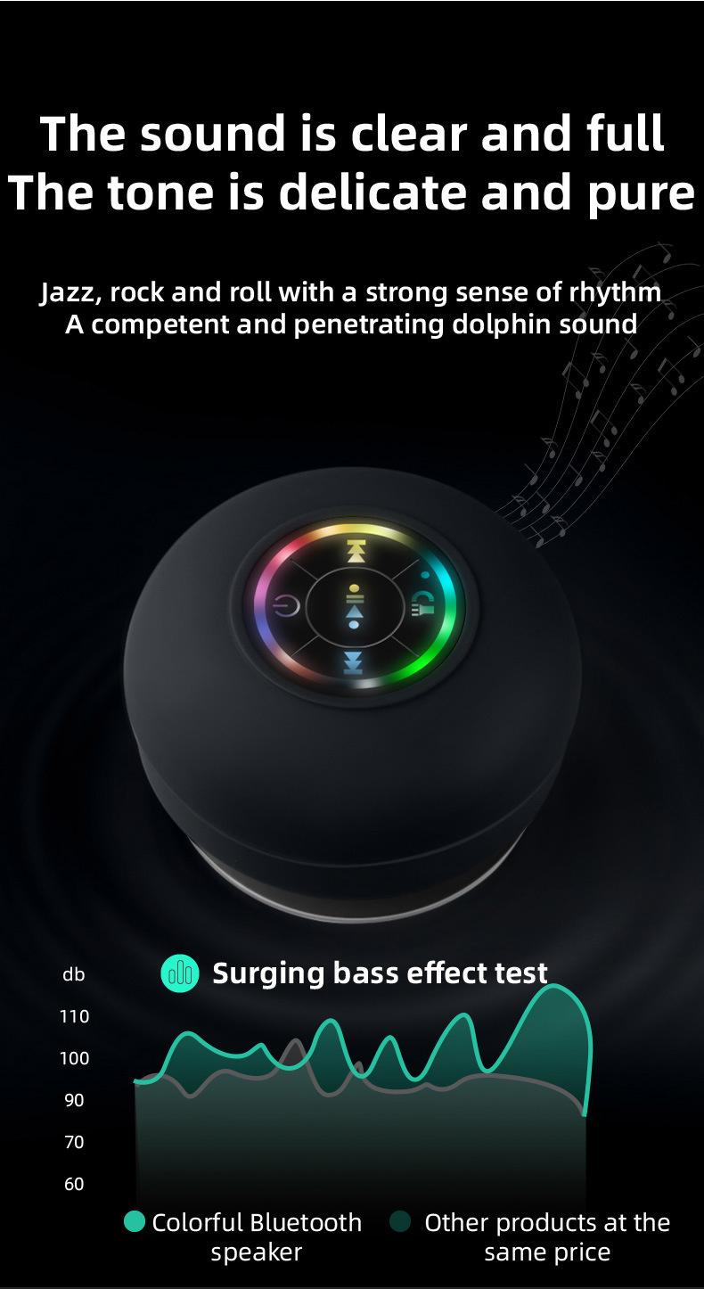 Waterproof Speaker Portable Suction Cup with LED Lights Rechargeable Bluetooth-compatible for Home Bathroom Outdoor Shower Black Wireless Speaker，hands-free