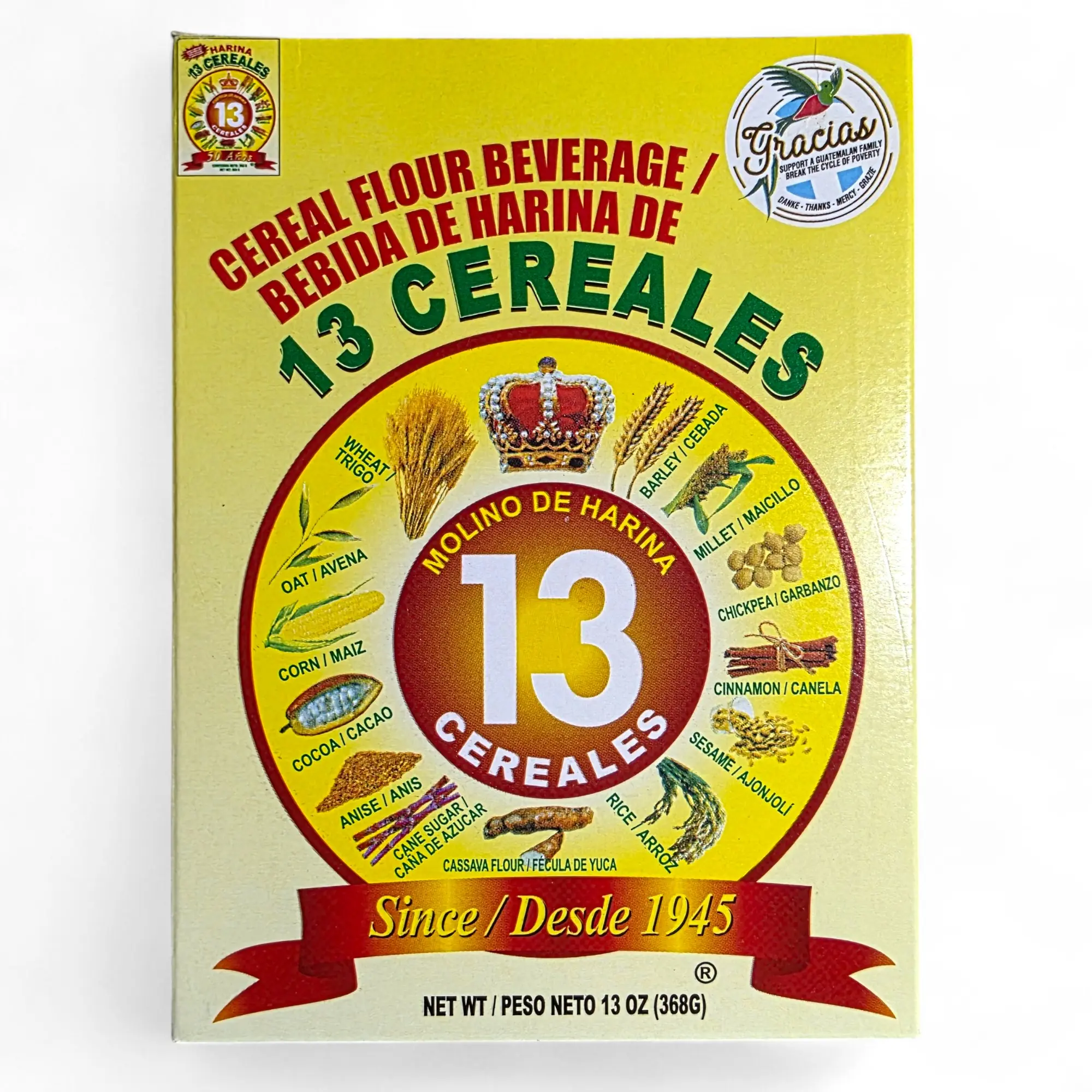 Harina  de 13 Cereales Cereal Flour Beverage - 13 Cereals Blend for Nutritious Drink - Since 1945