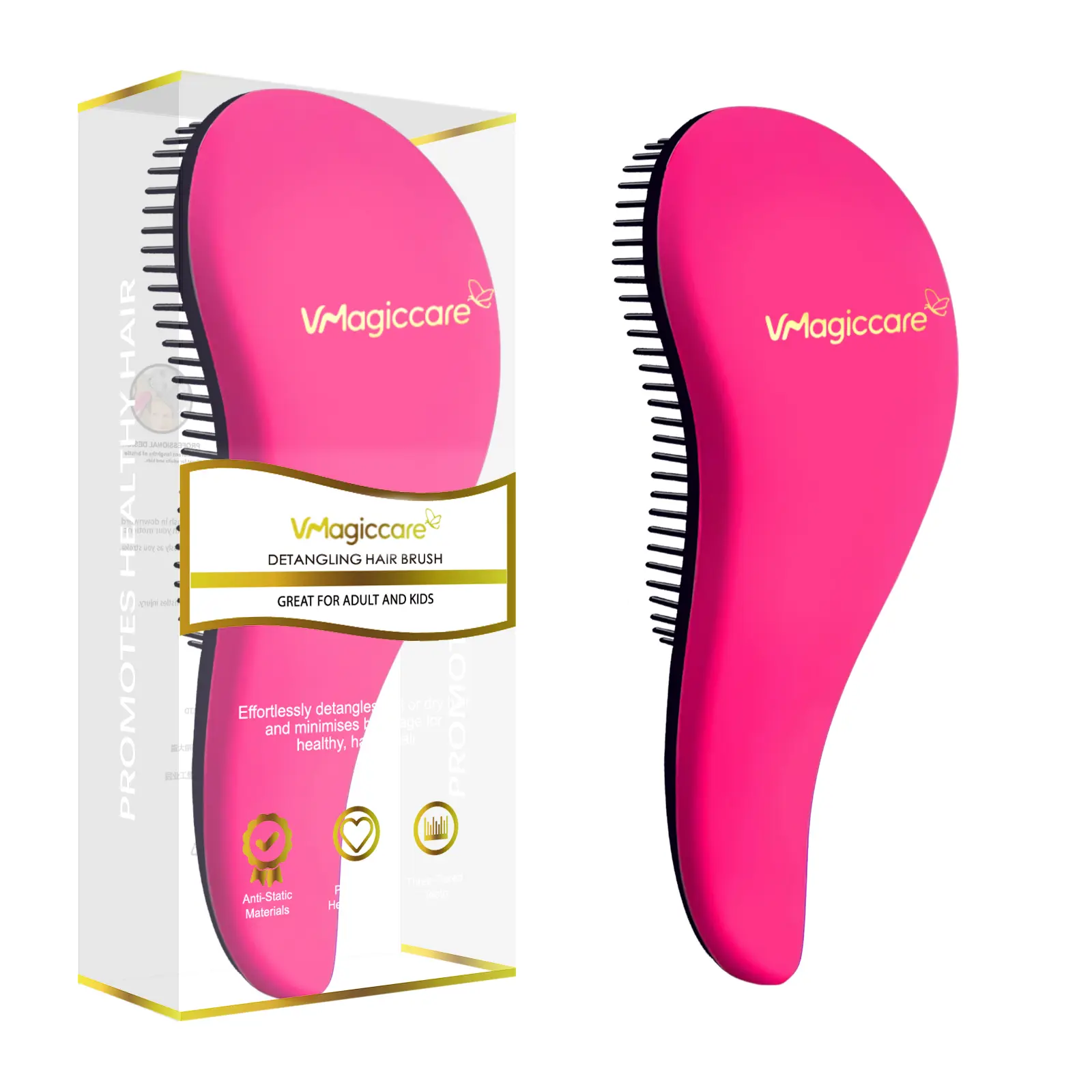 VMAGIC Detangler Brush - Gentle Beauty Product for All Hair Types, Wet or Dry Use - Professional Hair Brush for Adults, Hair Brushes