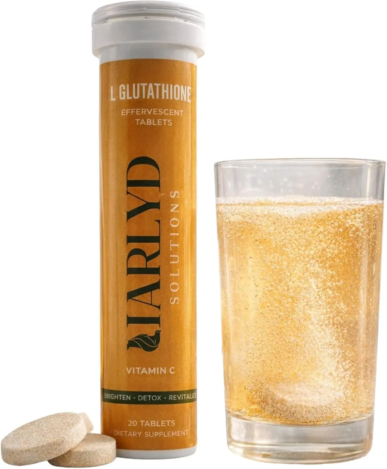 HARLYD SOLUTIONS L-Glutathione Effervescent Tablets with Vitamin C -  Antioxidants Supplement for Clear, Glowing Skin, Vitamins Wellness Formula  for Beauty & Skin Care Orange Flavor 20 Tablets