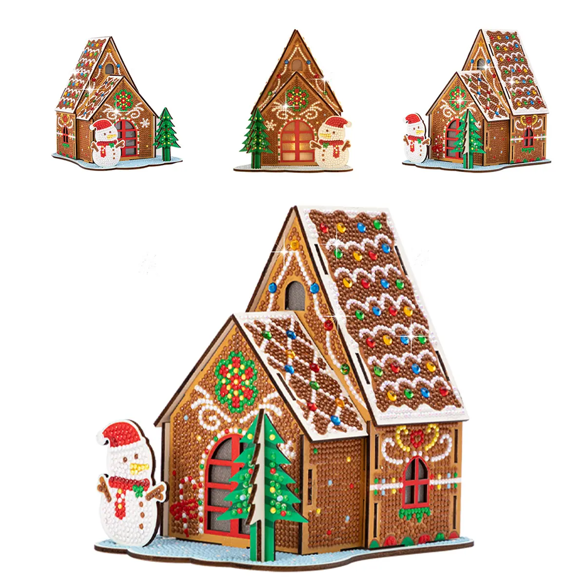 Christmas Gingerbread House Diamond Painting Kit - Wooden Gingerbread House with Integrated Diamond Painting, Unisex Stress Relief Jigsaw, House Decoration & Gift for Puzzle Enthusiasts