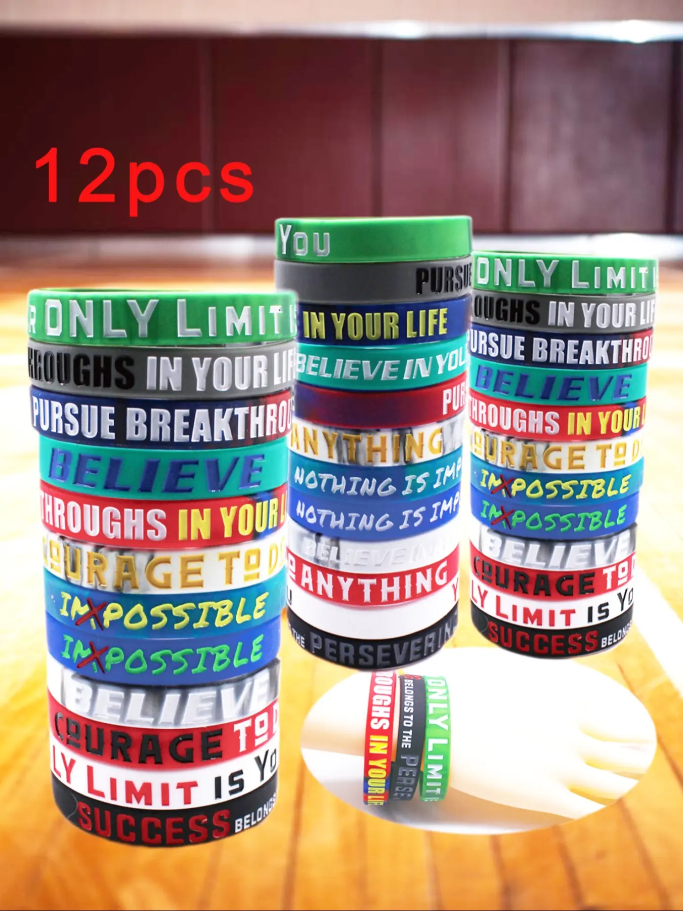 12pcs Positive Energy Silicone Bracelets, Colorful Inspirational Quotes, Sporty Wristbands, Small Gift Ideas, Motivational Accessories, Sports Accessories, Wrist Accessory, Gym Sports Accessories