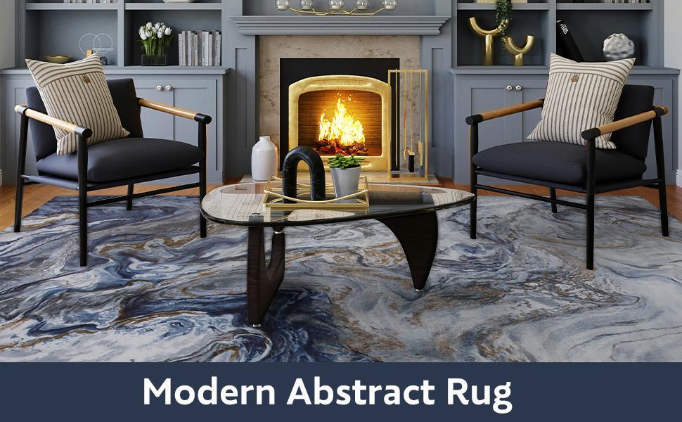 MontVoo Marble Washable Area Rug, Modern Abstract Design, Non-Slip, Easy-to-Clean, Dirt-Resistant, Soft & Durable Carpet, Stylish Home Decor for Living Room, Bedroom, Office & Dining Room