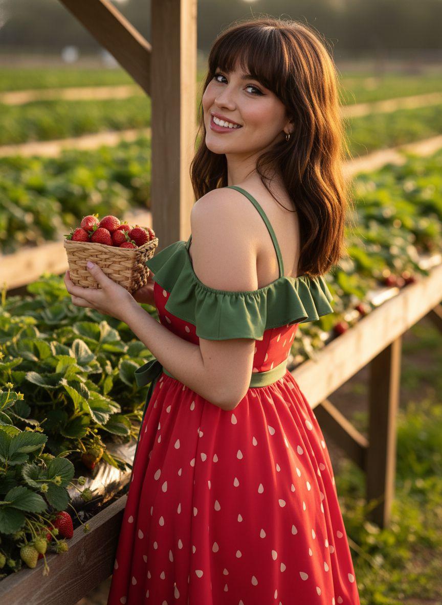 RED 1950S STRAWBERRY RUFFLE BELT DRESS Casual Boho Bohemian Sleeveless Spaghetti Strap Womenswear