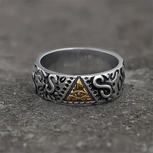 GTHIC Triangle Eye of Providence Stainless Steel Masonic Ring for Men Fashion Jewelry Daily Wear