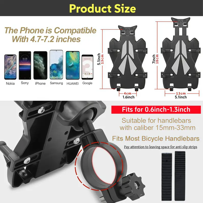 8-Claw Anti-Shake Motorcycle Phone Mount, 360° Rotatable Shockproof Bike Phone Holder, Stable Phone Mount Clip Screw Adjustable Version Universal Cell Phone Cradle Clamp for Bicycle Scooter ATV 0.6-1.3" Handlebar, Fits for 4.7-7.2 Inch Smartphones