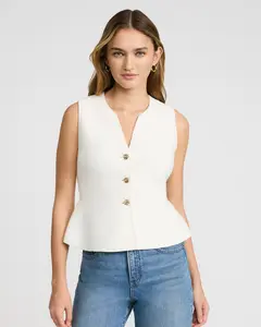 Express Airy Soft V-Neck Novelty Button Peplum Sweater Vest