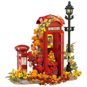 Street Scene Phone Booth Building Block Set – 1142+PCS City Street View Brick Model, Creative DIY Building Blocks, Vintage Telephone Booth Display Decor for Home or Desk