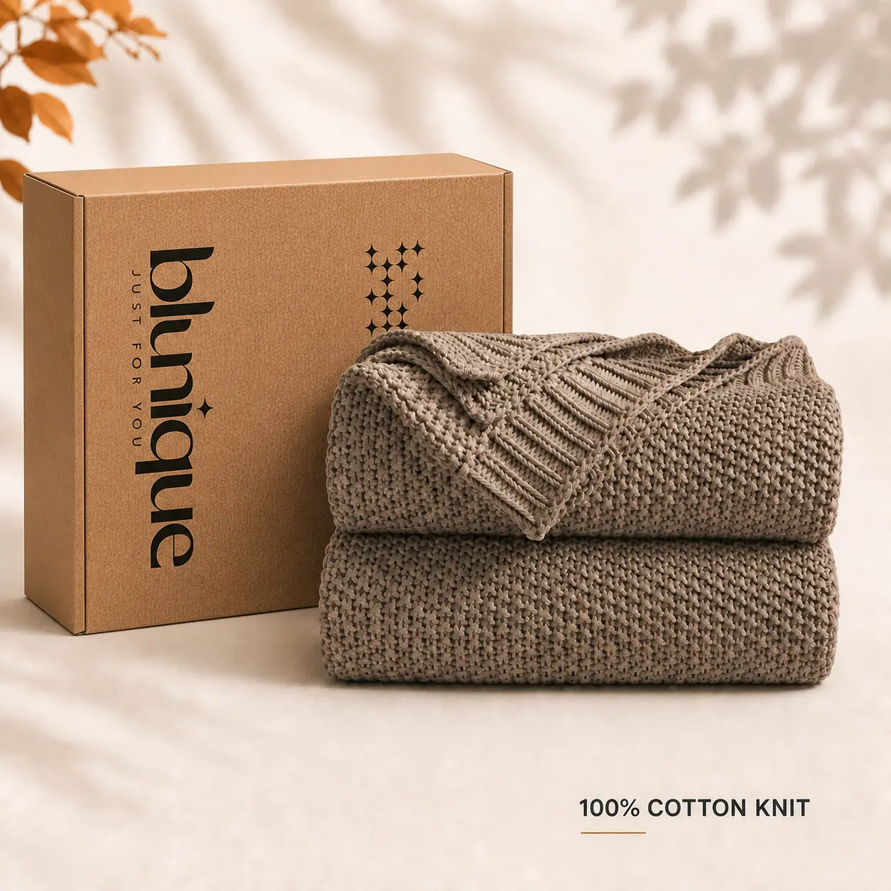 Blunique 100% Cotton Knit Throw Blanket, Lightweight Breathable Textured Blanket for Couch, Bed & Sofa,Room Decor