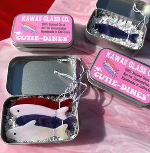 Handmade Stained Glass Valentine's Day Sardine Suncatcher w/Metal Tin! Choose from 1 Single Pearly White, Baby Pink, Wispy Purple or Ruby Red or the 4-pack! Colorful Decoration for you or to Gift to someone special!