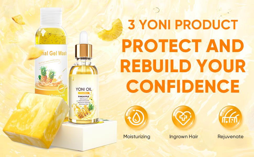 3 PCS Yoni Wash Yoni Oil Yoni Soap Bar, Feminine Wash Yoni Oil for Women pH Balance, Natural Yoni Bar Soap V Moisturizing Body Wash Deodorants, Yoni Wash Set