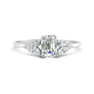 Marquise Accents Emerald Cut Lab Diamond Ring