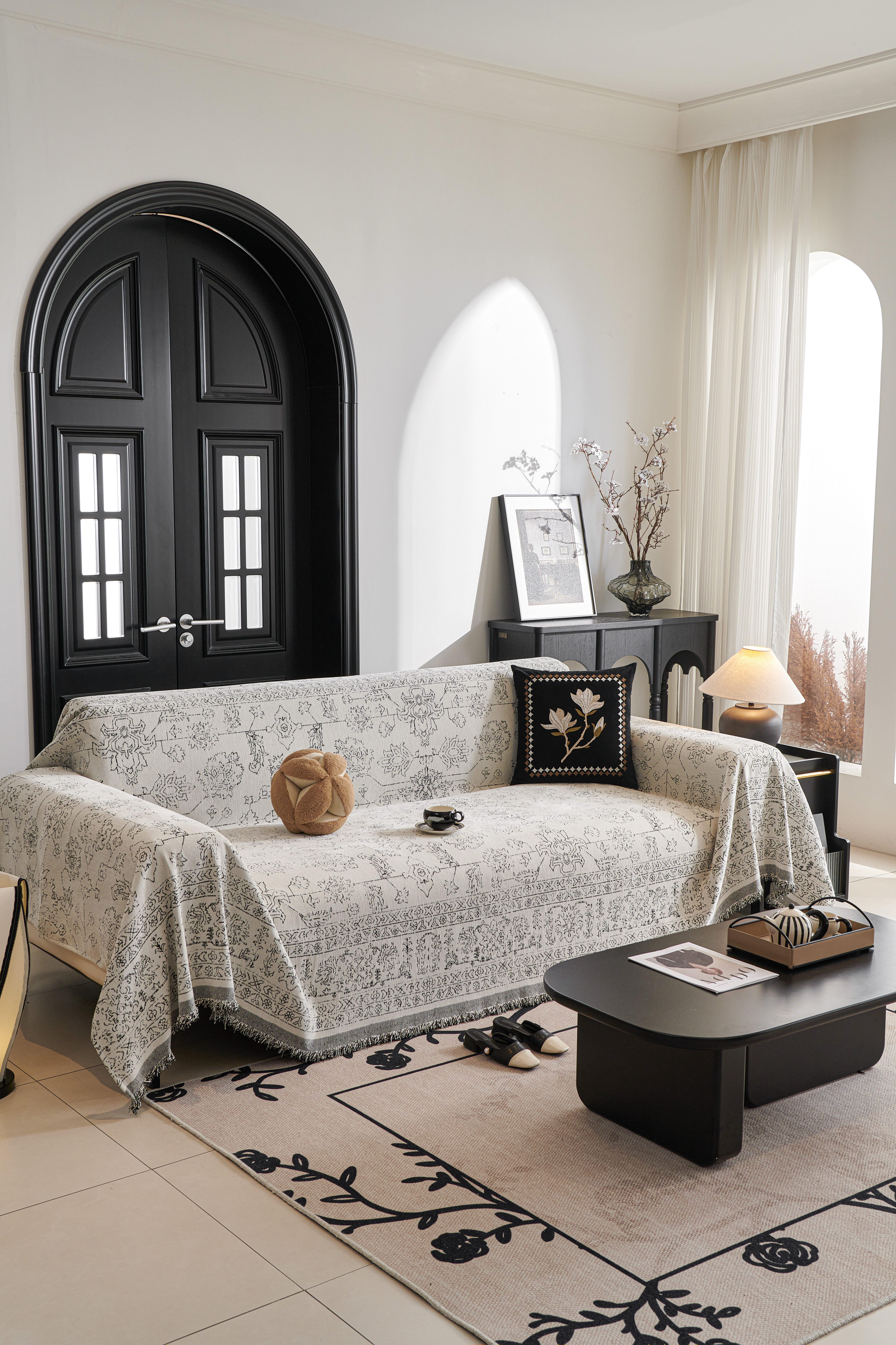 MeridianHome Flower Pattern Couch Cover, 1 Count Removable Washable Sofa Slipcover with Tassel Decor, Decorative Sofa Cover for Home Living Room #TikTokShopBlackFriday