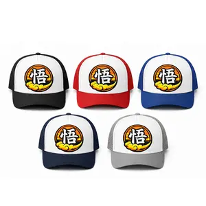 Gorra Trucker Goku Letras Chinas Anime Streetwear Premium Unisex Adjustable Snapback Mesh Cap for Anime Fans