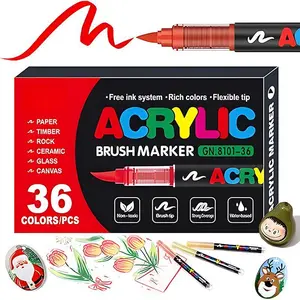 Art Automatic Ink Control Acrylic Paint Markers,36Colors Brush Tip Acrylic Paint Pens for Rock Painting, Ceramic, Wood, Canvas, Glass, Stone, Fabric, Card Making, DIY & Art Supplies modelpaintingmarkers,Pastel,Storage Box(Not edible)