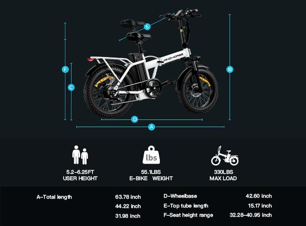 WINDHORSE W4A Foldable Electric Bike, Peak 983W Motor Ebike, 55-70 Miles & 20 MPH, 48V Removable Battery, 20" Fat Tire All-Terrain Electric Bicycle for Adults Teens with 7-Speed, Suspension