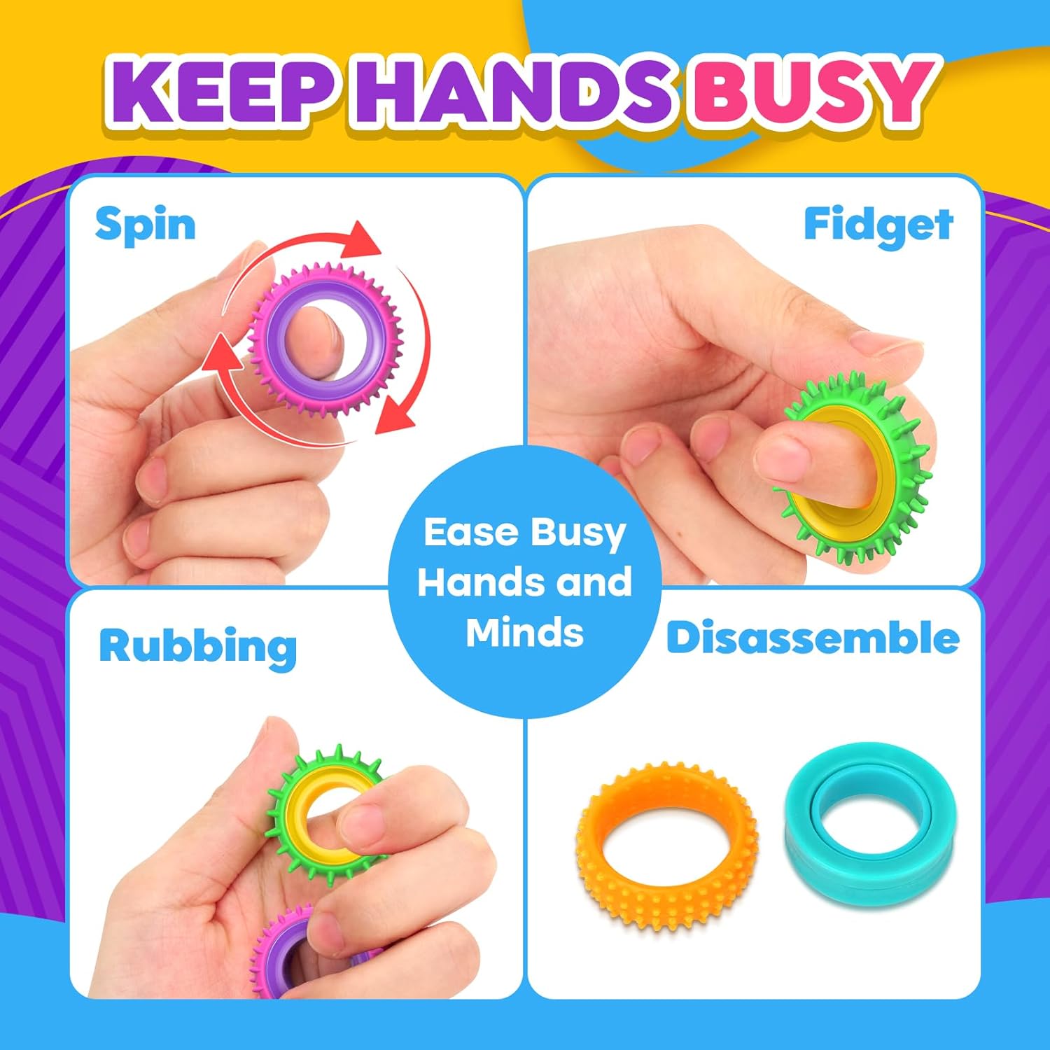 Lesong Sensory Soothing Portable Toy Ring Set - 12-Piece Collection of Soft -Relieving Finger Spinners for Autism ADHD Kids & Adults Safe  Rewards or Stocking Stuffers -  TikTokShopBlackFriday Stress Relief Decoration Decompression Squeeze