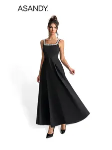ASANDY Black Strapless Star & Rhinestone Flared Maxi Dress Elegant Gown for Wedding Guest Evening Date Night with Sparkle Embellishments Womenswear Statement Formal
