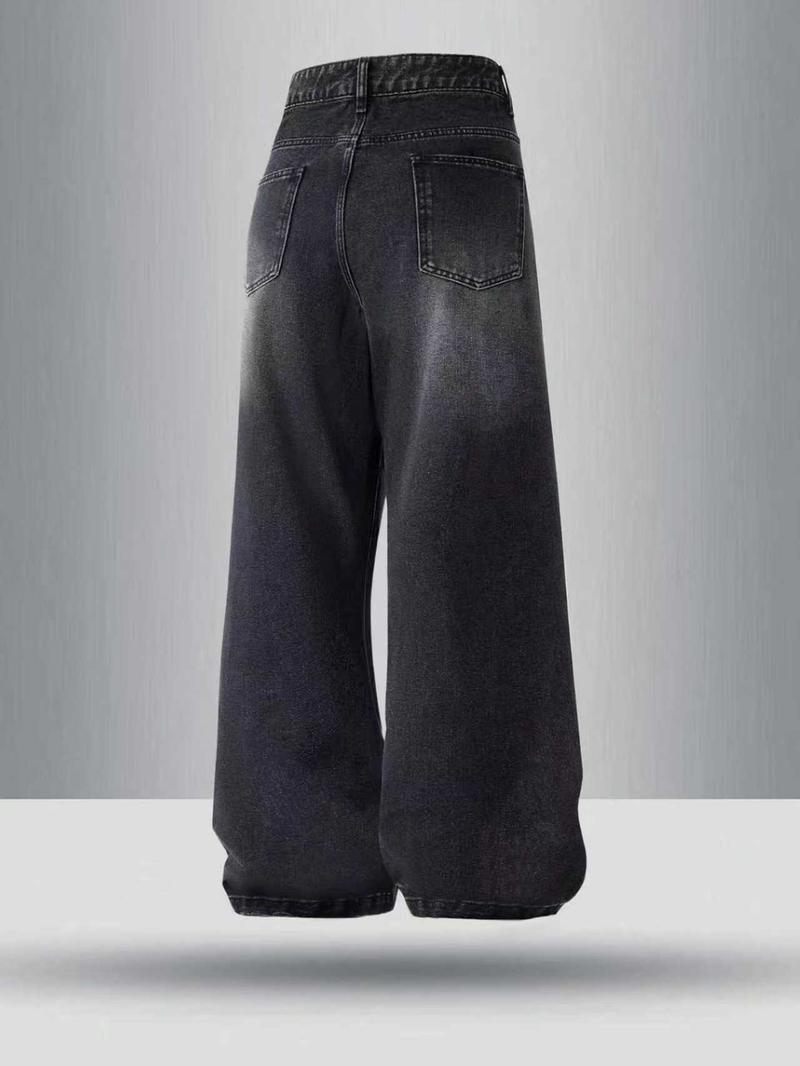 Men'S Casual Wide-Leg Jeans , Relaxed Fit, Mid-Rise, Regular Length, Zipper Fly, All-Season Comfort, Casual Attire | Relaxed Fit Jeans | Comfortable Jeans