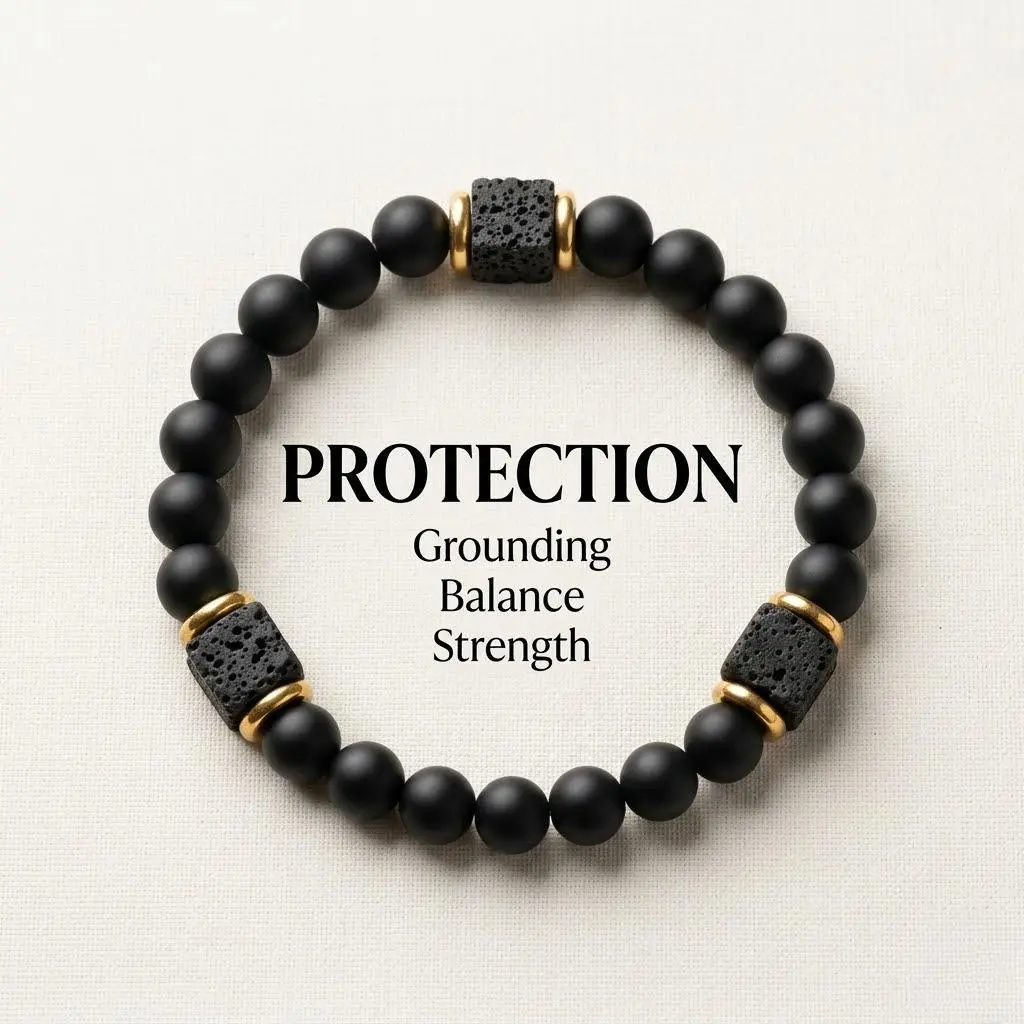 Matte Black Onyx & Lava Cube Balance Bracelet - Ultimate Protection & Inner Strength, Unisex Healing Stone Stretch Bracelet for Men & Women Grounding