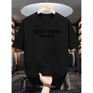 Brooklyn Letter Print Black T-Shirt For Men Soft Fabric Round Neck Casual Summer Top Gym Outdoor Wear Burgundy Color