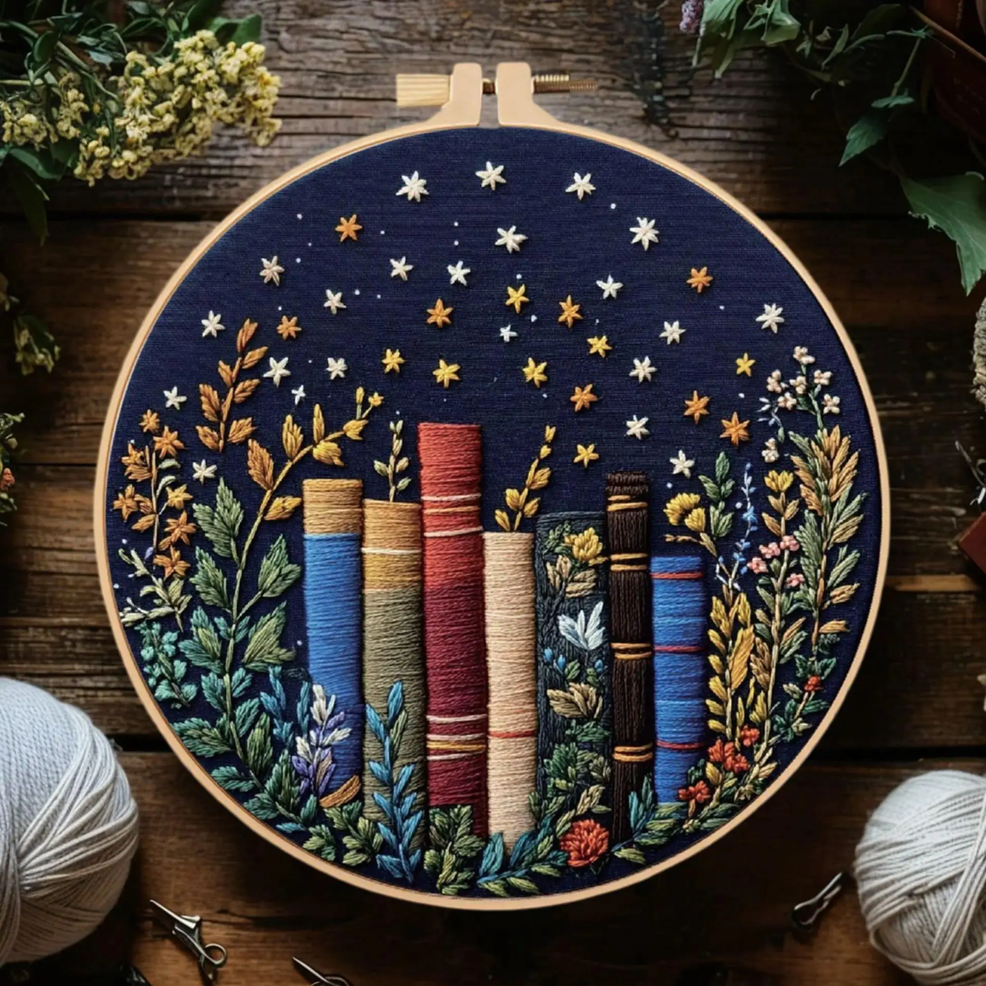 Starry Nights Book Art DIY Craft Kit - Unique Embroidery Sewn Set with Cotton Blend Fabric, Needlework Supplies, English Guide, Whimsical Home Decor Gift for Crafting Enthusiasts (1 DIY Kit), Diy Kits, Embroidery Blanks