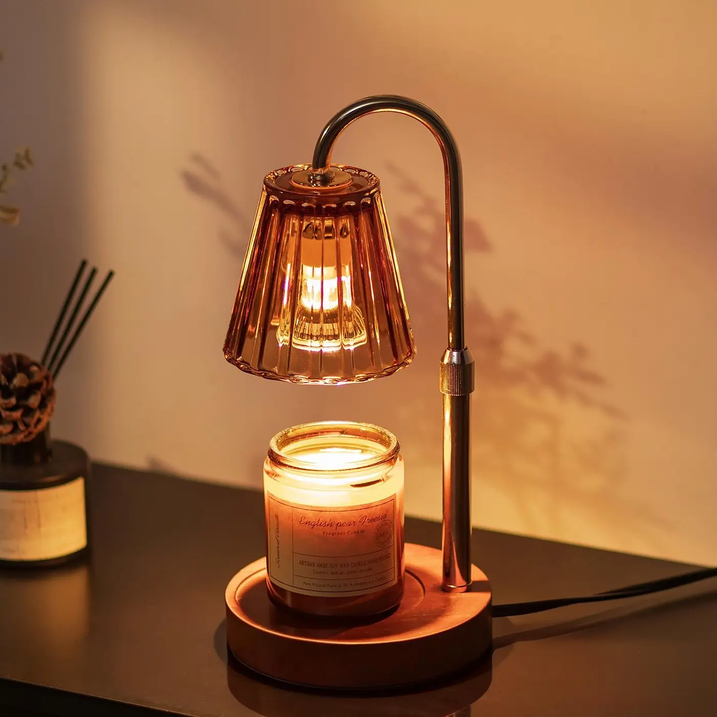 Candle Warmer Lamp, Adjustable Height Smokeless Fragrance Lamp with Timer & Dimmable Light, 2 Bulbs Included, Flameless Electric Candle Melter for Home Bedroom Decor, Ideal Gift for Mom Birthday