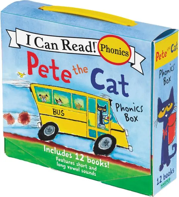 Pete the Cat 12-Book Phonics Fun!: A Box of 12 Mini-Books Featuring Short and Long Vowel Sounds (I Can Read Phonics) by James Dean||James Dean||Kimberly Dean [Paperback Book]
