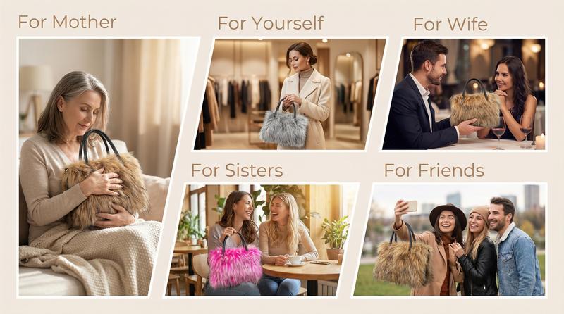New Faux Fur Handbag Shoulder Purse Shoulder Crossbody Bag, Grab Handle & Strap, Fashion Design, Multiple Colors, Perfect Daily Accessory,Women's Shoulder Handbags Faux Fur Tote Bag Fluffy Satchel Handbags for Women, Mom, Friend, Bridesmaids