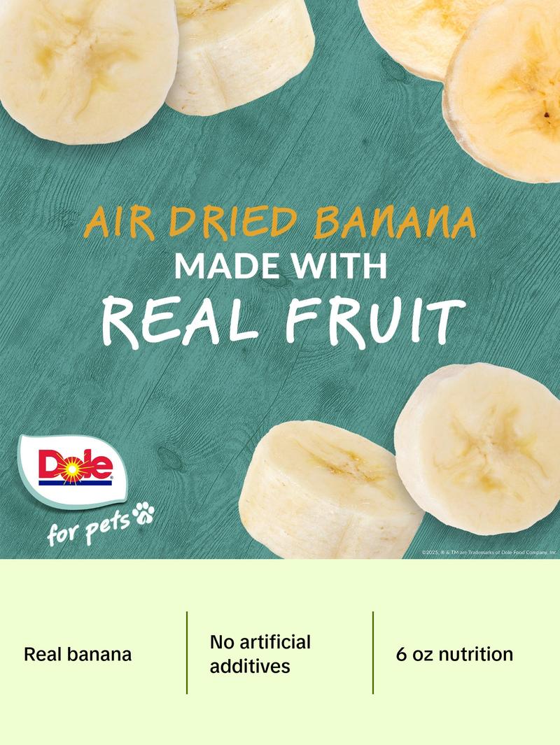 Dole for Pets Air Dried Banana Dog Treats - Made with Real Banana, Single Ingredient, Limited Ingredient Dog Treats, No Wheat, Corn, Soy, Artificial Flavors, Colors, or Preservatives, 6 Oz