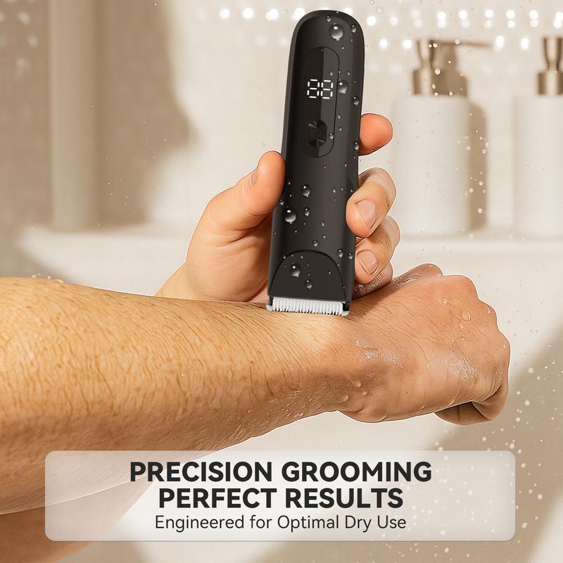 Men's Electric Body Hair Trimmer Rechargeable Cordless with Smart Digital Display USB Charging High-Speed Motor Painless Grooming for Legs Underarms Bikini Shaver