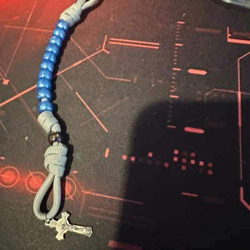 Paracord single decade pocket rosary blessed grey and blue