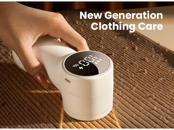 GAIATOP Rechargeable Fabric Shaver, 3-Speed Lint Remover with Cute Digital Screen, 6-Leaf Stainless Steel Blades & Large Storage ,Electric Sweater Defuzzer for Clothes, Furniture, Bedding, White (1 Pack)