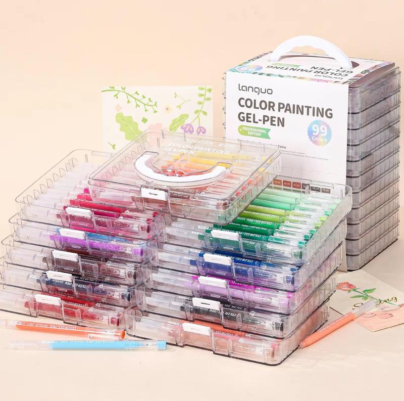 Vibrant gel pen sets (45/72/99/168 pens) with case. Perfect for diaries, cards, DIY, drawing, graffiti, scrapbooking—versatile art supplies.