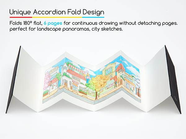 MEEDEN Portable Watercolor Accordion Sketchbook - 300gsm Cotton Acid-Free Hardback Concertina Sketchbook - Cold Press Texture Water Color Book for Wet/Dry Techniques, Travel & Outdoor Sketching