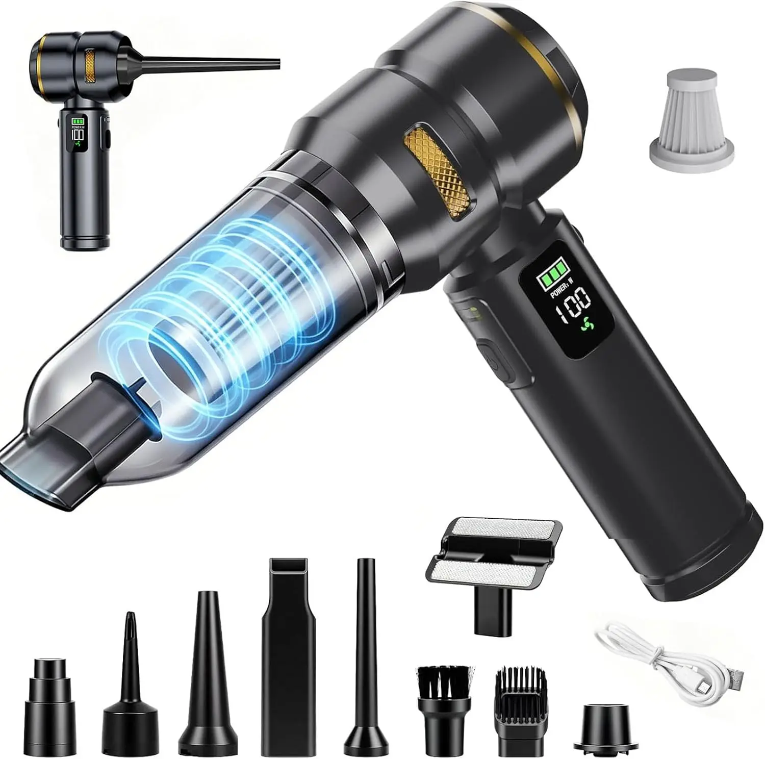Compact Rechargeable Handheld Vacuum Cleaner - 17000PA Brushless Motor, Digital Display, Cordless Portable, Multi-Use for Car, Home, Pet Hair Cleaning