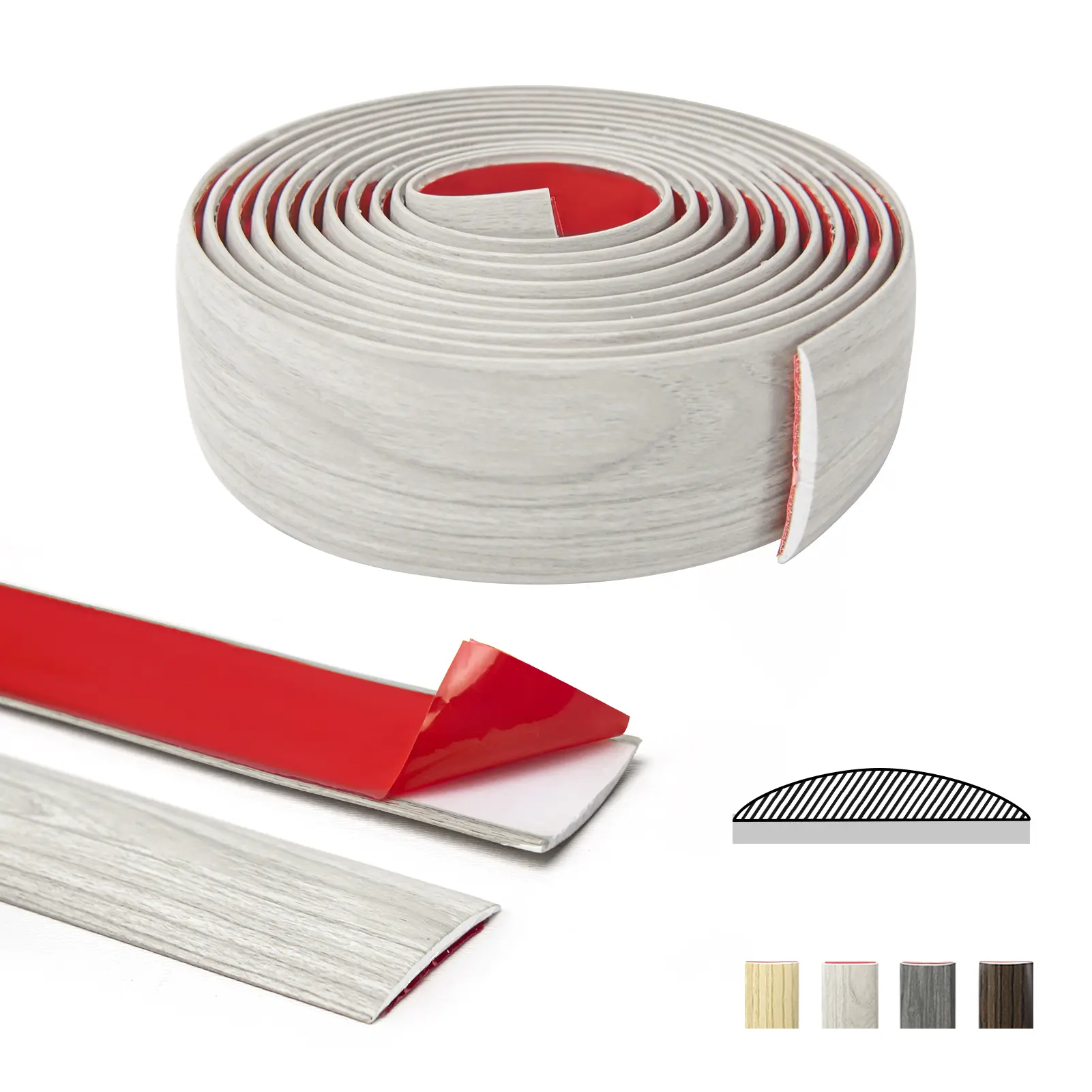 Art3d Self Adhesive Floor Transition Strip, 119inch Flexible PVC Carpet to Tile Threshold Divider, Peel and Stick Waterproof Gap Cover Strip for Living Room Kitchen Doorway (Cherry/Black/Brown/Gray/White/Yellow)