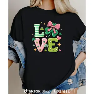 Green Shamrock Bow Heart Love T-Shirt for St. Patrick’s Day