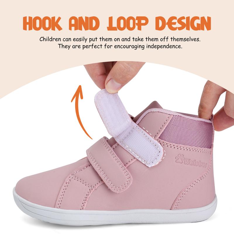 WateLves Toddler Little Kids Wide Barefoot Shoes Boys Girls Winter High Top Minimalist Sneakers Ankle Boots Leather Uniform Dress Shoes Naturally Splay