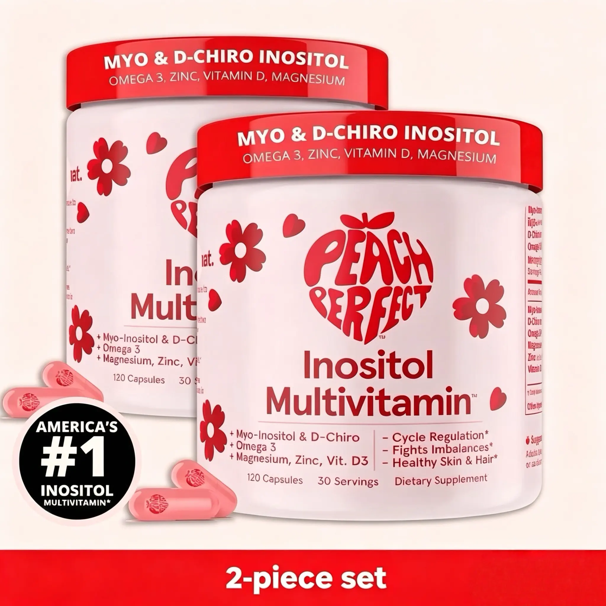 Peach Perfect Inositol Multivitamin - Peach Perfect Myo-Inositol, D-Chiro Inositol, Omega 3 Fitness Healthcare