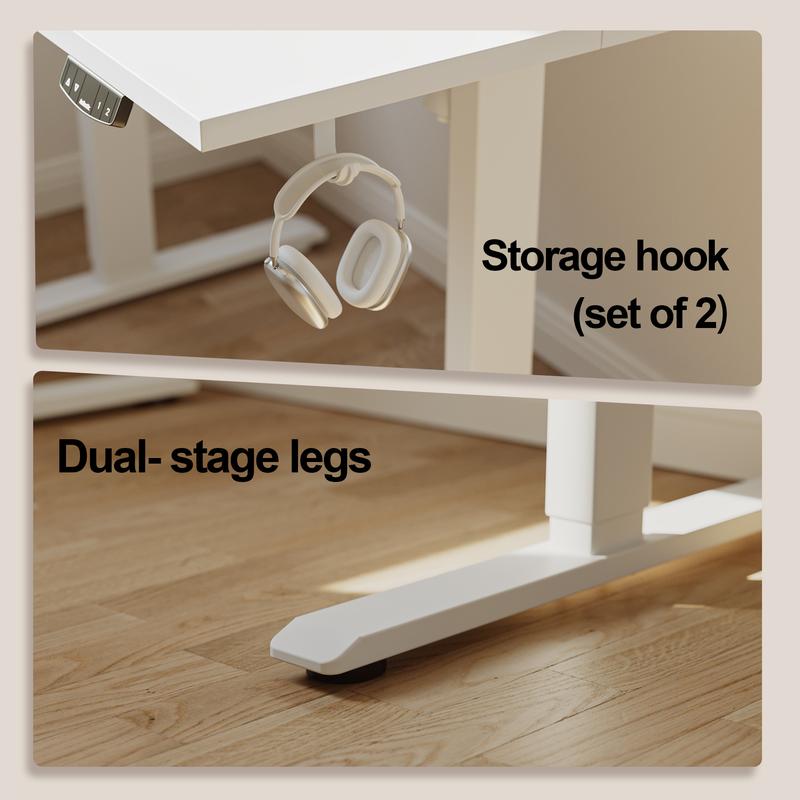 Agilestic 47.2 Inch Electric Height Adjustable Standing Desk, Ergonomic Home Office Desk with Memory Preset, Sit to Stand Computer Desk with Hooks