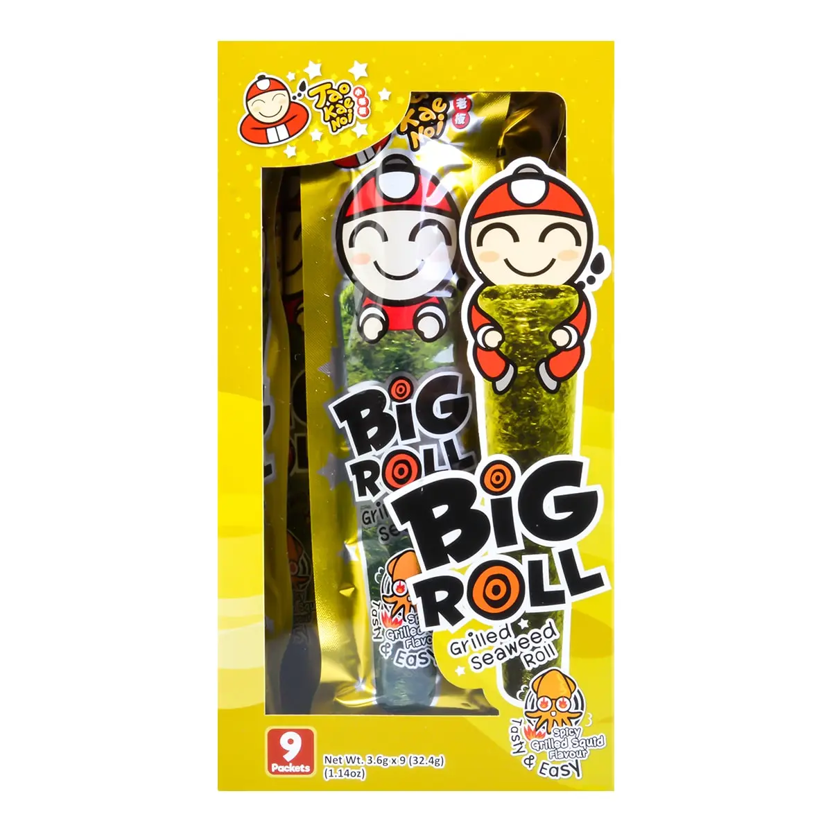 Tao Kae Noi Big Roll Spicy Squid Seaweed Snacks, 9 Rolls (32.4g) - Viral Thai Snack, Crispy & Savory