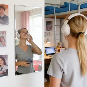 1/2 PCS Self Adhesive Mirror 20x40 Inch Flexible Acrylic Mirror Sheets Square Non Glass Sticky Mirror Tile Plastic Mirror Tiles Wall Stickers Wall Mounted for Home Decor